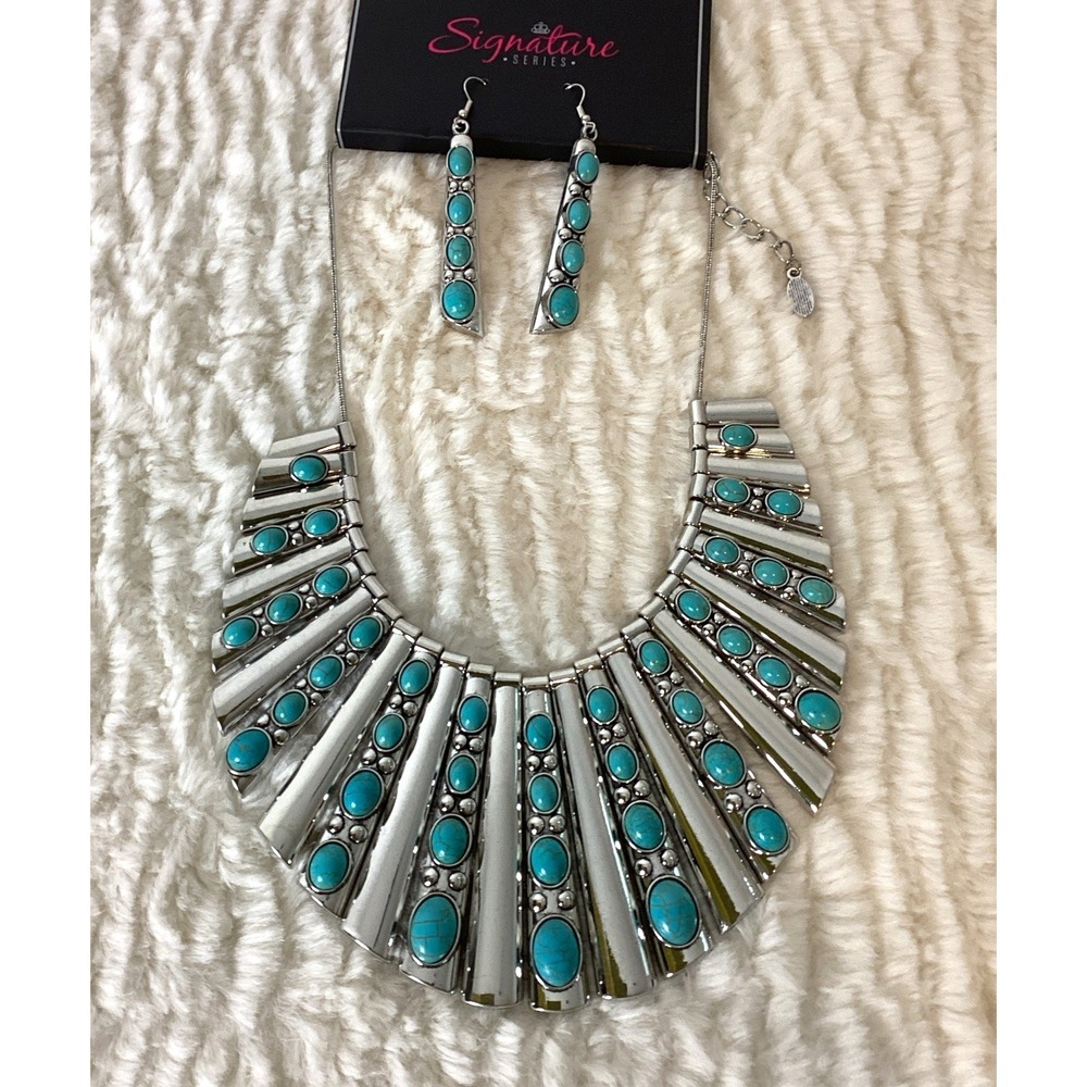 Ebony Turquoise Necklace & Earrings Set Paparazzi Signature Collection New Egypt